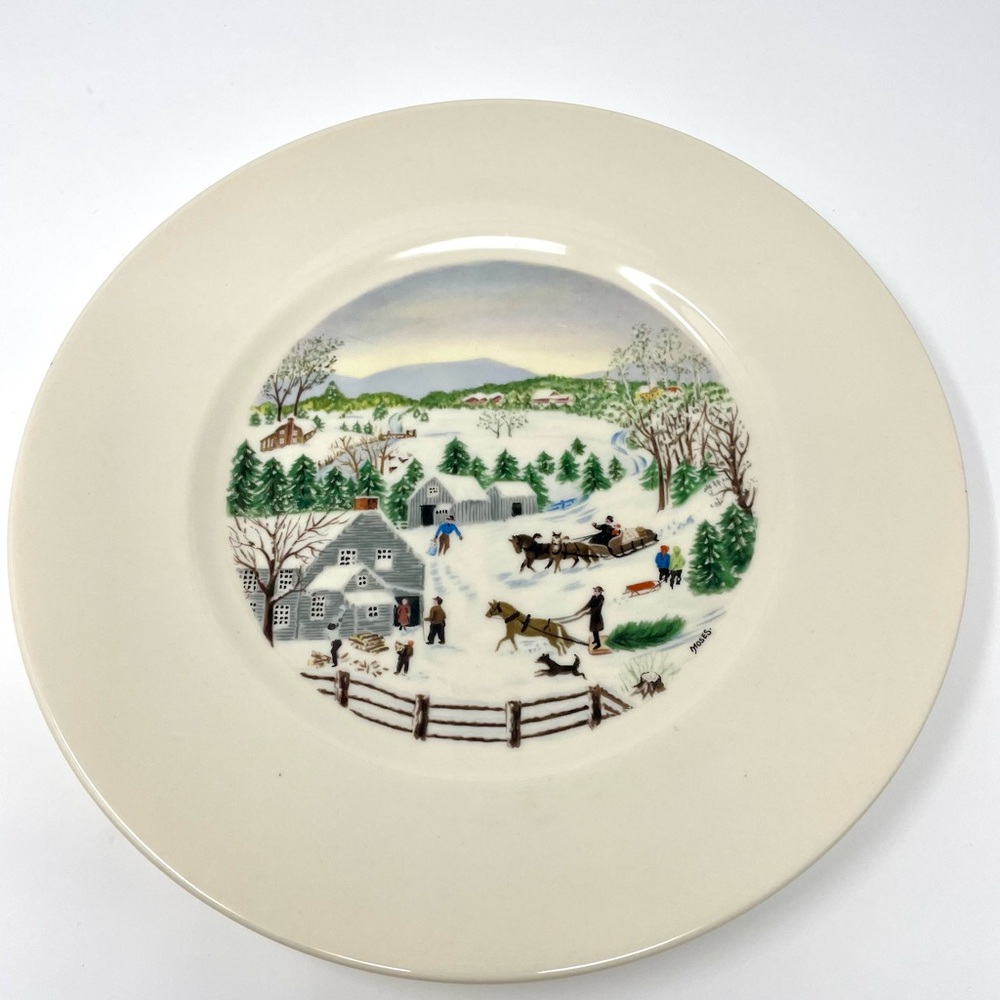 Vintage Grandma Moses Collector Christmas Plate Out for The Christmas Tree 60’s